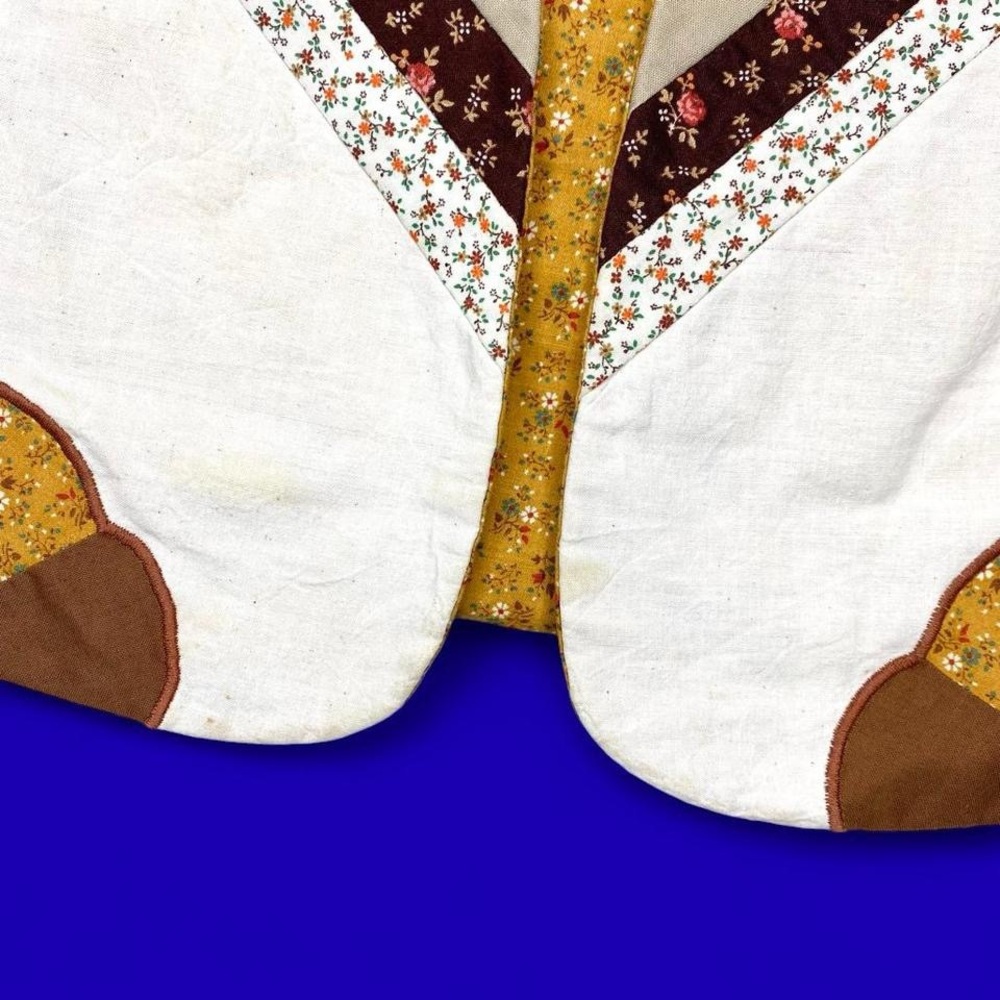 Vintage 70’s Handmade Brown Cream Patchwork Floral Cottage Reversible Vest - Picture 8 of 8